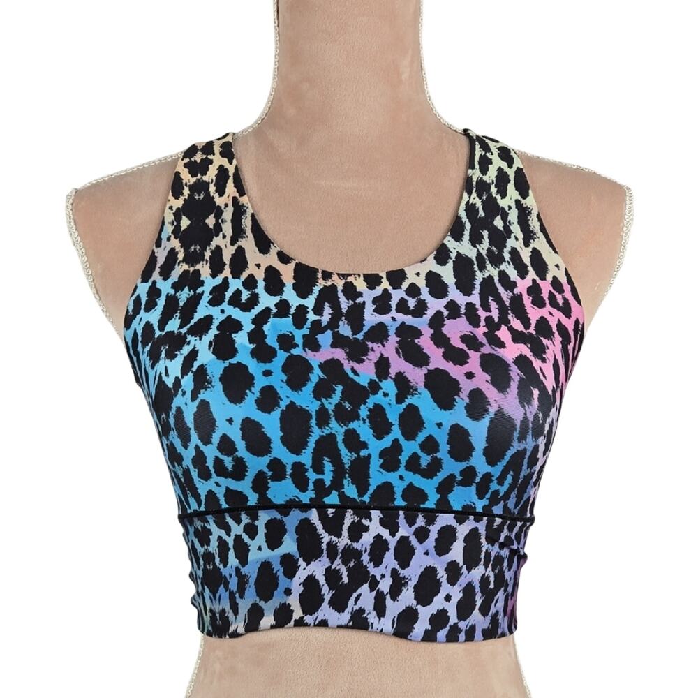 Colorado Threads Long Line Sports Bra Rainbow Leopard Animal Print Size Medium